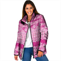 Hawaiian Hibiscus Honu Padded Jacket Pink Mele Kalikimaka Palaka Spirit - Polynesian Pride