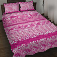 Hawaiian Hibiscus Honu Quilt Bed Set Pink Mele Kalikimaka Palaka Spirit - Polynesian Pride