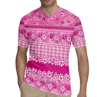 Hawaiian Hibiscus Honu Rugby Jersey Pink Mele Kalikimaka Palaka Spirit LT9 - Polynesian Pride