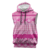 Hawaiian Hibiscus Honu Sleeveless Hoodie Pink Mele Kalikimaka Palaka Spirit - Polynesian Pride