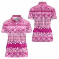 Hawaiian Hibiscus Honu Women Polo Shirt Pink Mele Kalikimaka Palaka Spirit - Polynesian Pride