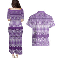 Hawaiian Hibiscus Honu Couples Matching Puletasi and Hawaiian Shirt Purple Mele Kalikimaka Palaka Spirit - Polynesian Pride