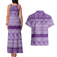 Hawaiian Hibiscus Honu Couples Matching Tank Maxi Dress and Hawaiian Shirt Purple Mele Kalikimaka Palaka Spirit - Polynesian Pride