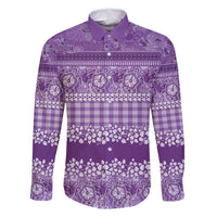 Hawaiian Hibiscus Honu Family Matching Long Sleeve Bodycon Dress and Hawaiian Shirt Purple Mele Kalikimaka Palaka Spirit - Polynesian Pride