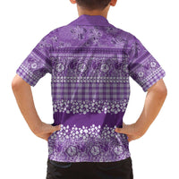 Hawaiian Hibiscus Honu Family Matching Off The Shoulder Long Sleeve Dress and Hawaiian Shirt Purple Mele Kalikimaka Palaka Spirit - Polynesian Pride