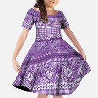 Hawaiian Hibiscus Honu Family Matching Off Shoulder Maxi Dress and Hawaiian Shirt Purple Mele Kalikimaka Palaka Spirit - Polynesian Pride