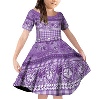 Hawaiian Hibiscus Honu Family Matching Off Shoulder Short Dress and Hawaiian Shirt Purple Mele Kalikimaka Palaka Spirit - Polynesian Pride