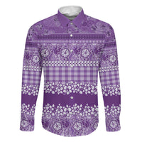 Hawaiian Hibiscus Honu Family Matching Off Shoulder Short Dress and Hawaiian Shirt Purple Mele Kalikimaka Palaka Spirit - Polynesian Pride