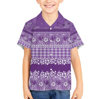 Hawaiian Hibiscus Honu Family Matching Off Shoulder Short Dress and Hawaiian Shirt Purple Mele Kalikimaka Palaka Spirit - Polynesian Pride