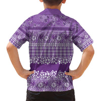 Hawaiian Hibiscus Honu Family Matching Short Sleeve Bodycon Dress and Hawaiian Shirt Purple Mele Kalikimaka Palaka Spirit - Polynesian Pride