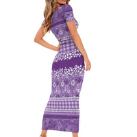 Hawaiian Hibiscus Honu Family Matching Short Sleeve Bodycon Dress and Hawaiian Shirt Purple Mele Kalikimaka Palaka Spirit - Polynesian Pride