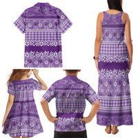 Hawaiian Hibiscus Honu Family Matching Tank Maxi Dress and Hawaiian Shirt Purple Mele Kalikimaka Palaka Spirit - Polynesian Pride