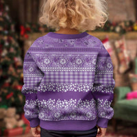 Hawaiian Hibiscus Honu Kid Ugly Christmas Sweater Purple Mele Kalikimaka Palaka Spirit - Polynesian Pride