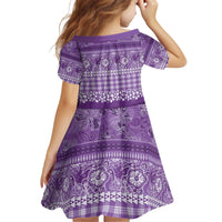 Hawaiian Hibiscus Honu Kid Short Sleeve Dress Purple Mele Kalikimaka Palaka Spirit - Polynesian Pride