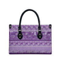 Hawaiian Hibiscus Honu Leather Bag Purple Mele Kalikimaka Palaka Spirit - Polynesian Pride