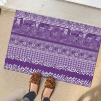 Hawaiian Hibiscus Honu Rubber Doormat Purple Mele Kalikimaka Palaka Spirit - Polynesian Pride