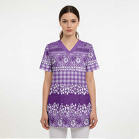 Hawaiian Hibiscus Honu Scrub Top Purple Mele Kalikimaka Palaka Spirit - Polynesian Pride