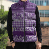 Hawaiian Hibiscus Honu Sleeveless Puffer Jacket Purple Mele Kalikimaka Palaka Spirit - Polynesian Pride