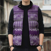 Hawaiian Hibiscus Honu Sleeveless Puffer Jacket Purple Mele Kalikimaka Palaka Spirit - Polynesian Pride