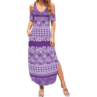 Hawaiian Hibiscus Honu Summer Maxi Dress Purple Mele Kalikimaka Palaka Spirit - Polynesian Pride