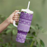 Hawaiian Hibiscus Honu Tumbler With Handle Purple Mele Kalikimaka Palaka Spirit - Polynesian Pride