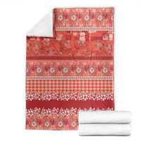 Hawaiian Hibiscus Honu Blanket Red Mele Kalikimaka Palaka Spirit - Polynesian Pride