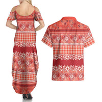 Hawaiian Hibiscus Honu Couples Matching Summer Maxi Dress and Hawaiian Shirt Red Mele Kalikimaka Palaka Spirit - Polynesian Pride