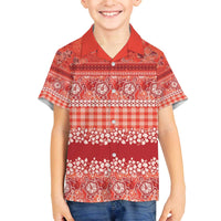 Hawaiian Hibiscus Honu Family Matching Off The Shoulder Long Sleeve Dress and Hawaiian Shirt Red Mele Kalikimaka Palaka Spirit - Polynesian Pride