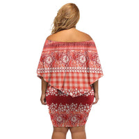 Hawaiian Hibiscus Honu Family Matching Off Shoulder Short Dress and Hawaiian Shirt Red Mele Kalikimaka Palaka Spirit - Polynesian Pride