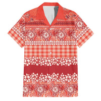 Hawaiian Hibiscus Honu Family Matching Short Sleeve Bodycon Dress and Hawaiian Shirt Red Mele Kalikimaka Palaka Spirit - Polynesian Pride