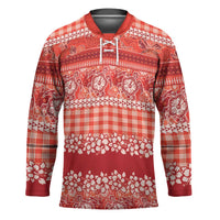 Hawaiian Hibiscus Honu Hockey Jersey Red Mele Kalikimaka Palaka Spirit LT9 Unisex Red - Polynesian Pride