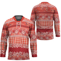 Hawaiian Hibiscus Honu Hockey Jersey Red Mele Kalikimaka Palaka Spirit LT9 - Polynesian Pride