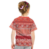 Hawaiian Hibiscus Honu Kid T Shirt Red Mele Kalikimaka Palaka Spirit LT9 - Polynesian Pride