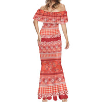 Hawaiian Hibiscus Honu Mermaid Dress Red Mele Kalikimaka Palaka Spirit - Polynesian Pride