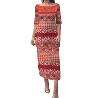 Hawaiian Hibiscus Honu Puletasi Red Mele Kalikimaka Palaka Spirit LT9 Long Dress Red - Polynesian Pride
