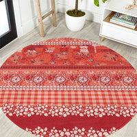Hawaiian Hibiscus Honu Round Carpet Red Mele Kalikimaka Palaka Spirit - Polynesian Pride
