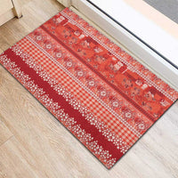 Hawaiian Hibiscus Honu Rubber Doormat Red Mele Kalikimaka Palaka Spirit - Polynesian Pride