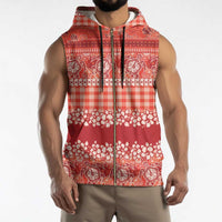 Hawaiian Hibiscus Honu Sleeveless Zip Hoodie Red Mele Kalikimaka Palaka Spirit - Polynesian Pride