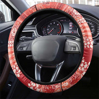 Hawaiian Hibiscus Honu Steering Wheel Cover Red Mele Kalikimaka Palaka Spirit - Polynesian Pride