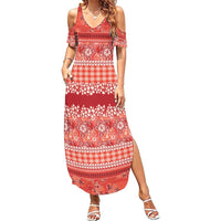 Hawaiian Hibiscus Honu Summer Maxi Dress Red Mele Kalikimaka Palaka Spirit - Polynesian Pride