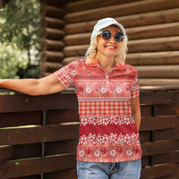Hawaiian Hibiscus Honu Women Polo Shirt Red Mele Kalikimaka Palaka Spirit - Polynesian Pride