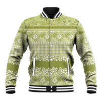 Hawaiian Hibiscus Honu Baseball Jacket Sage Green Mele Kalikimaka Palaka Spirit - Polynesian Pride
