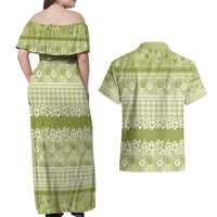 Hawaiian Hibiscus Honu Couples Matching Off Shoulder Maxi Dress and Hawaiian Shirt Sage Green Mele Kalikimaka Palaka Spirit - Polynesian Pride