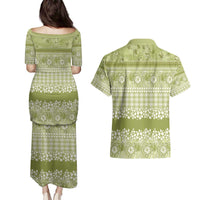Hawaiian Hibiscus Honu Couples Matching Puletasi and Hawaiian Shirt Sage Green Mele Kalikimaka Palaka Spirit LT9 - Polynesian Pride