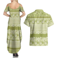Hawaiian Hibiscus Honu Couples Matching Summer Maxi Dress and Hawaiian Shirt Sage Green Mele Kalikimaka Palaka Spirit LT9 - Polynesian Pride