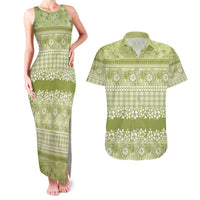 Hawaiian Hibiscus Honu Couples Matching Tank Maxi Dress and Hawaiian Shirt Sage Green Mele Kalikimaka Palaka Spirit LT9 Sage Green - Polynesian Pride