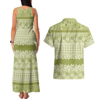 Hawaiian Hibiscus Honu Couples Matching Tank Maxi Dress and Hawaiian Shirt Sage Green Mele Kalikimaka Palaka Spirit LT9 - Polynesian Pride