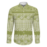 Hawaiian Hibiscus Honu Family Matching Long Sleeve Bodycon Dress and Hawaiian Shirt Sage Green Mele Kalikimaka Palaka Spirit - Polynesian Pride