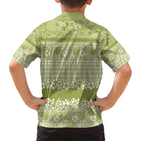 Hawaiian Hibiscus Honu Family Matching Off The Shoulder Long Sleeve Dress and Hawaiian Shirt Sage Green Mele Kalikimaka Palaka Spirit - Polynesian Pride