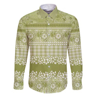 Hawaiian Hibiscus Honu Family Matching Off The Shoulder Long Sleeve Dress and Hawaiian Shirt Sage Green Mele Kalikimaka Palaka Spirit - Polynesian Pride